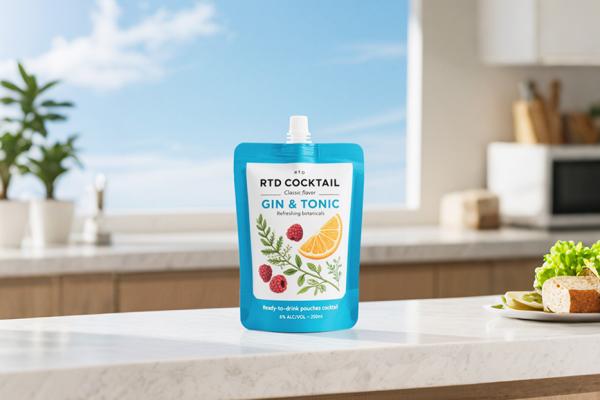 Sacchetto flessibile per cocktail da 250 ml con finitura opaca e beccuccio